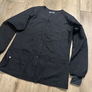 Four-Stretch Long Sleeve Button Scrub Jacket Black Medical Medium